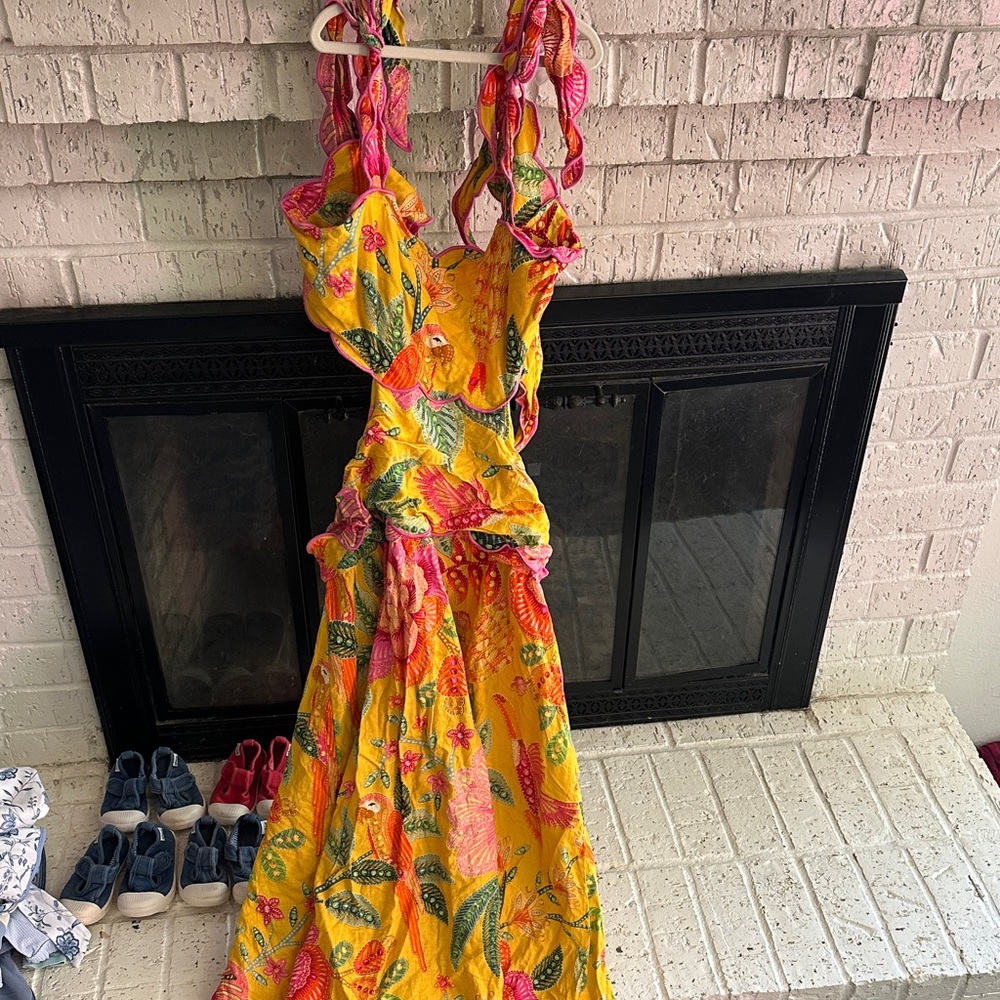 Vibrant Yellow and Pink Floral Dress